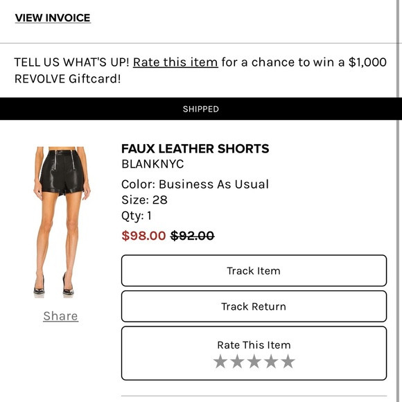 Revolve Faux Black Leather Shorts with Double Zippers - Picture 7 of 7